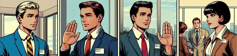 4タイプの新入社員による簡単な朝礼挨拶の一言のイメージイラスト