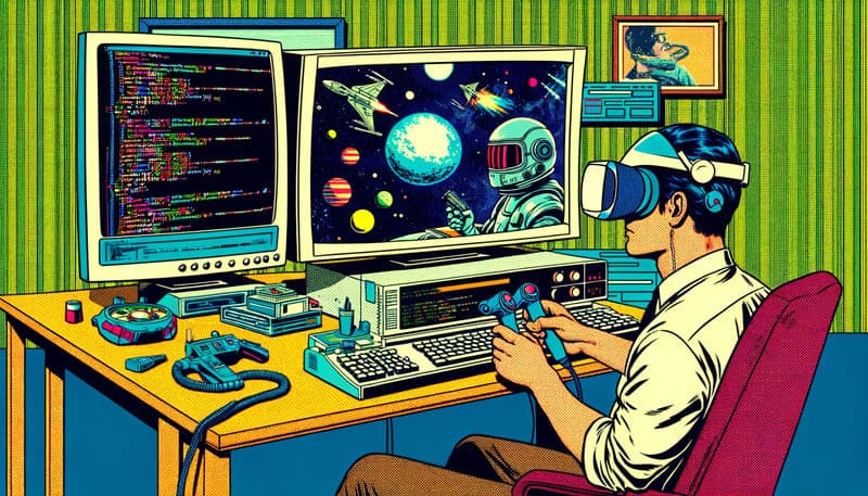 ゲームを楽しみながらオーディオブックを活用しているイメージイラスト