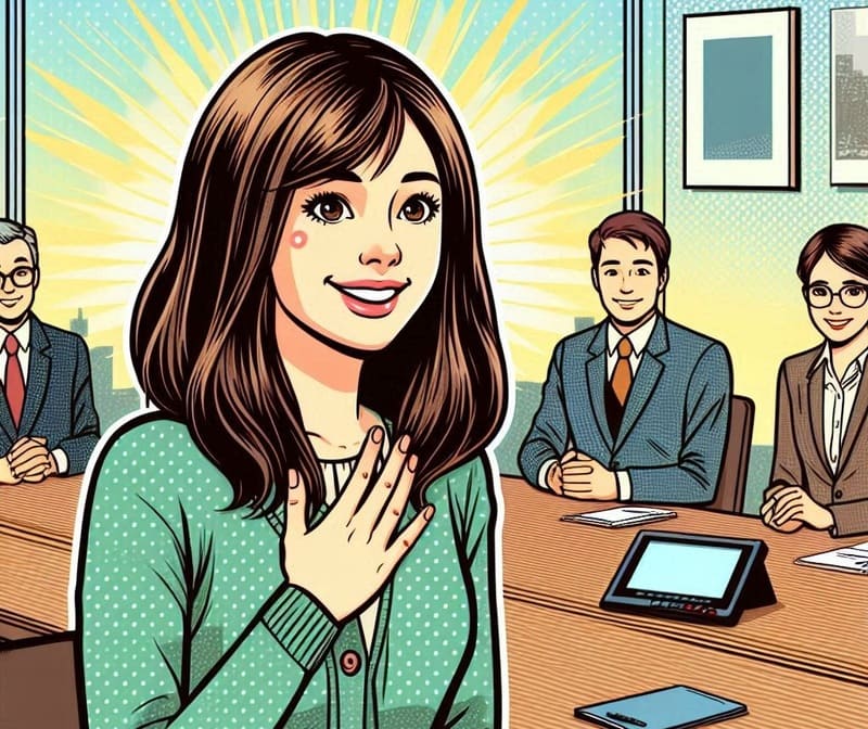 新人による朝礼挨拶の一言が成功しているのイメージイラスト