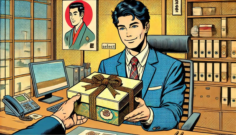 相手の印象を残しながらお土産を渡すイメージイラスト